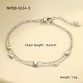 Detailed close-up of double-layer stainless steel heart bracelet with cubic zirconia charms - 16+3cm / Silver Heart Zirconia Thin Chain(NMSB-E634-3)