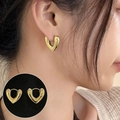 Elegant gold-tone V-shaped hoop earrings worn by a female model in a minimalist style - Gold Polished V-Shape Hook Earrings(ED1922-2)