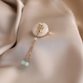 Chinese vintage bamboo brooch with white jade stone and golden tassels on silk - 465# Bamboo Tassel