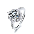 Elegant adjustable S925 silver ring with sunflower round zircon and marquise stones - J0315-Marquise Halo Cluster