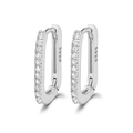 Elegant 925 sterling silver oval U-shaped hoop earrings with sparkling white cubic zirconia - 925 Silver / Silver