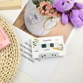 White vintage cassette style recordable music box with retro colorful stripe patterns - 300s Replaceable Battery (Plastic) - White
