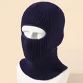 Dark blue knitted balaclava for winter with single eye hole and neck protection cover - High Elasticity / Navy Blue