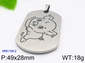 Stainless steel military tag pendant featuring an engraved pig zodiac sign in silver - Large Pig (KP81740-Z)