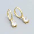 Vergoldete 925 Sterling Silber Creolen mit zwei runden Zirkonia-Anhängern für Damen - 925er Silber / Goldene Farbe (Weißer Zirkonia)