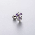 Orecchino a fiore in argento con gemma viola a goccia e cristalli di zircone lucidi - Stile a Fiore con Zircone a Goccia Viola (A117-5#)