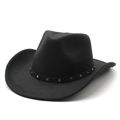 Classic black wool felt cowboy hat with metallic studs and upturned brim for men and women - M (56-58cm) / Black