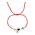 Handmade red cord bracelet with evil eye, pearl, and golden heart charm in a variant style - Red String Pearl Eye charms (ZZ-B23061707A)