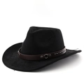 Cappello da cowboy classico in pelle scamosciata nera con fascia borchiata e tesa curva - M (56-58cm) / Nero