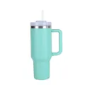 Insulated 40oz stainless steel tumbler with handle and straw in mint green finish - 40oz / Eucalyptus