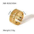Adjustable golden stainless steel ring featuring Cuban chain and rope texture design - Cuban Chain and Twist Braid Composite Open Style / Gold