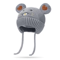 Grey knit winter baby hat with cute bear ears and heart embroidery with ear flaps - One Size / Gray