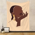 Dettaglio del ritratto femminile astratto minimalista stampato su arazzo in poliestere - LC-15 (Profilo/Orecchino d'oro) / 130*150CM (Peluche Corto)