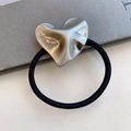 Minimalist elastic hair tie featuring a silver irregular hammered heart metal charm - Heart / Silver