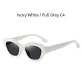 Ivory white geometric sunglasses with dark grey lenses and textured temples, model C4 - Ivory White All Grey