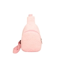 Pink plush crossbody chest bag for kids with adjustable strap and lamb wool texture - Pink