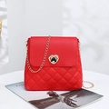 Red quilted women shoulder bag with golden heart-shaped lock and chain strap - Red