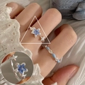 Star-accented silver adjustable ring set with blue crystals and oval gemstones - JZ5188 Silver Blue Crystal Pentagram Open Ring