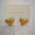 Gold heart-shaped lava texture stainless steel stud earrings on a display card - 18K Gold Hammered Heart (2834)