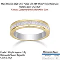 Minimalist 925 sterling silver ring plated in 18k gold with 0.43ct channel set moissanite - R13827+gra/black Card / US Size 7 / Circumference 54.3mm