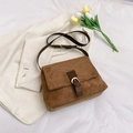 Brown frosted suede crossbody bag with vintage buckle and retro shoulder strap - Brown