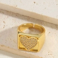 Adjustable S925 sterling silver ring with gold plating and sparkling heart-shaped zircon - Heart Style