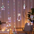 Colorful LED curtain string lights with reindeer, stars, and Christmas tree pendants - Christmas Combination 9 Hangings (Multicolor)