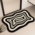 Alfombra de baño irregular en negro y crema con patrón de ondas, tapete antideslizante - QSJH-C/Ondas Concéntricas / 50*80cm/Cuero Absorbente