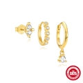 Elegant gold S925 sterling silver earring set with white zircon stones for women - 925 Silver / 3pcs Gold Set #1