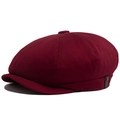 Classic burgundy newsboy cap in twill cotton with vintage side button detail - Burgundy