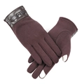 Gants thermiques tactiles d'hiver marron foncé avec élégante bride de poignet en cuir - Boucle Lisse Homme - No-倒绒 Brun