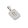 Polished and frosted silver rectangle pendant with letter R in stainless steel - Letter R Style / Steel