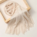 Elegant cream cotton linen scarf for women featuring soft fringes and a solid minimalist style - 180*100cm / Beige White (TH39-31)