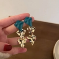 Vintage irregular gold lion head earrings with turquoise geometric accents - 26# Silver Pin - Gold Pleated Geometric