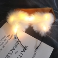 Luminous white plush cat ear headband with warm LED lights and battery box - Fox Ear / White + Warm Light