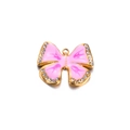Pink enamel butterfly pendant with gold alloy base and sparkling white rhinestones - Rose Red