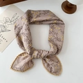 Taupe cotton linen neck scarf with yellow floral print and lace edge detailing - Yellow Flower on Pink