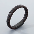 Men's braided microfiber leather bracelet with black and brown weave and matte magnetic clasp - Mixed Leather Black Buckle (KB205378-JR)