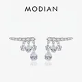 Elegantes pendientes de plata S925 con piedras en forma de gota y cristales brillantes - Plata 925 / Plateado