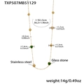 Detailed view of long stainless steel necklace with green glass heart and gold finish - Green Long Necklace 92+5cm (TXP507)