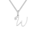Silver stainless steel script letter W necklace with heart charm on Cuban chain - Letter W / Steel