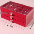 Three-layer clear acrylic jewelry box with red velvet drawers and crystal handles - 3 Drawers With Handle / Red
