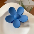 Blue matte flower hair claw clip for women in elegant minimalist floral petal design - 7cm / Navy Blue