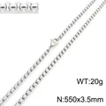 Klassische silberne Edelstahl-Perlenkette, Größe 550x3,5 mm und Gewicht 20 g - 550x3.5mm / Stahlfarben