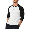 T-shirt Henley da uomo slim fit con maniche raglan nere e corpo bianco in cotone - S / Bianco