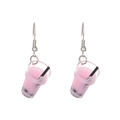 Creative pink bubble tea drop earrings with silver metal hooks and black pearl details - Peach Style (A-943) / Pink