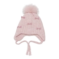 Gorro de punto rosa para niña con pompón de felpa y lindos lazos de satén - M(52-54cm) / Rosa