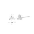 Detail view of 4mm S925 sterling silver triangle stud earrings with three sparkling zircons - White Gold Plated 925 Silver - White Zirconia