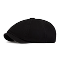 Gorra newsboy clásica de algodón negro con estructura de ocho paneles y visera - Negro