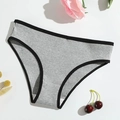 Slip in cotone a coste grigio da donna con bordo nero a contrasto e vita bassa comoda - S(30) / Grigio chiaro